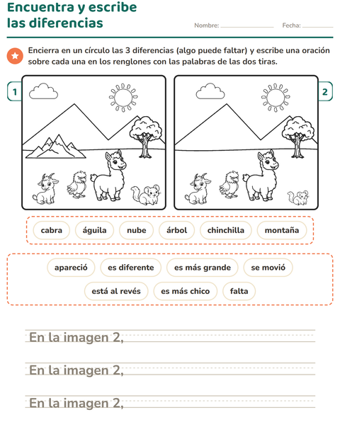 Vista previa de la hoja de Busca las diferencias para grado 2