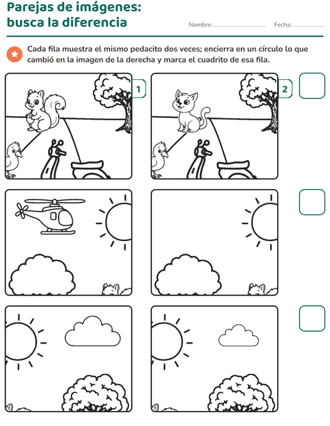 Vista previa de la hoja de Busca las diferencias para jardín infantil