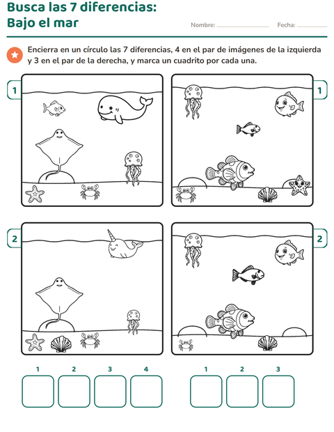 Vista previa de la hoja de Busca las diferencias para grado 1
