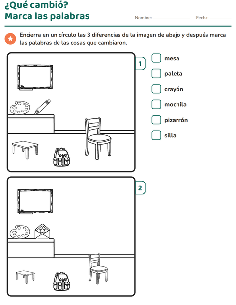 Vista previa de la hoja de Busca las diferencias para grado 1