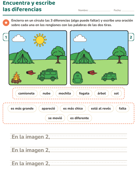 Vista previa de la hoja de Busca las diferencias para grado 2