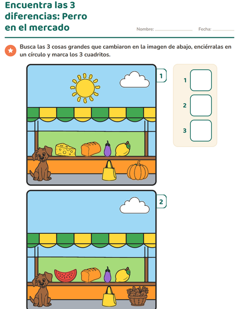Vista previa de la hoja de Busca las diferencias para jardín infantil