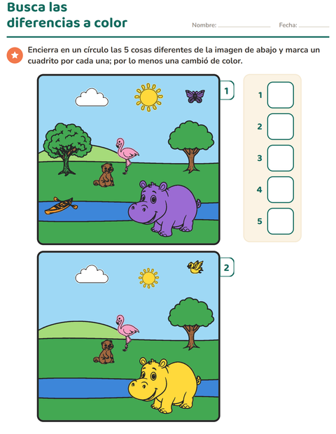 Vista previa de la hoja de Busca las diferencias para jardín infantil