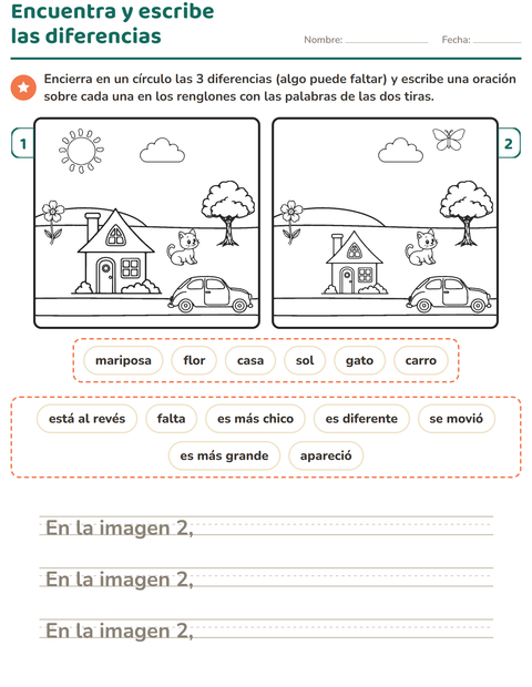 Vista previa de la hoja de Busca las diferencias para grado 2