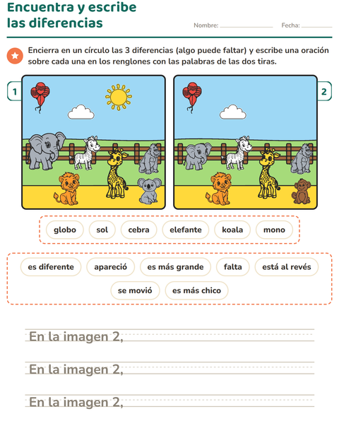 Vista previa de la hoja de Busca las diferencias para grado 2
