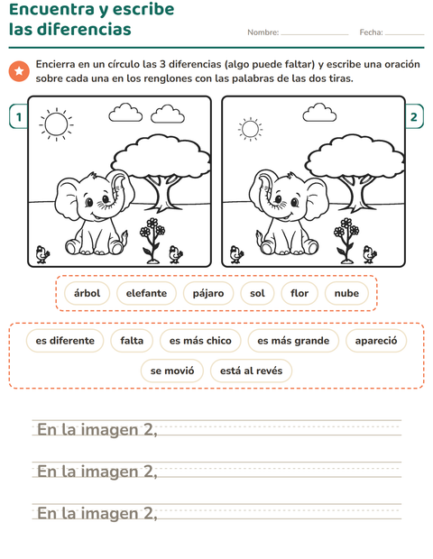 Vista previa de la hoja de Busca las diferencias para grado 2