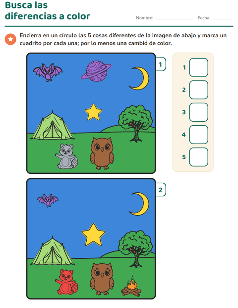 Vista previa de la hoja de Busca las diferencias para jardín infantil