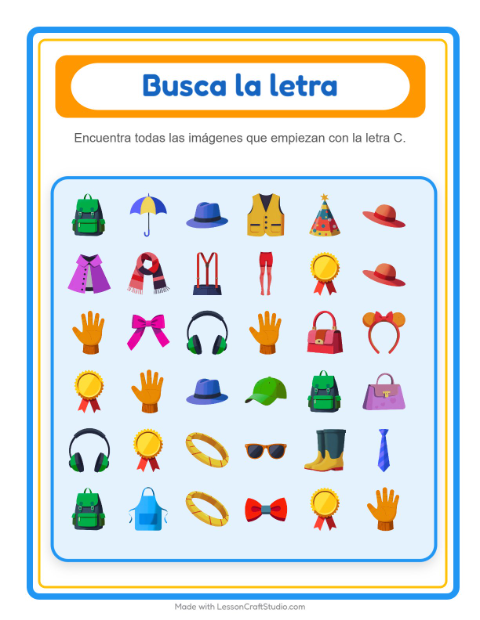 Vista previa de la hoja de Busca Y Cuenta con Accesorios para preescolar