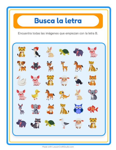Vista previa de la hoja de Busca Y Cuenta con Animales para preescolar