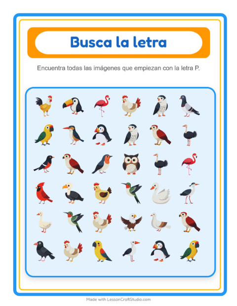 Vista previa de la hoja de Busca Y Cuenta con Aves 2 para preescolar