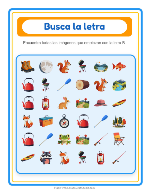 Vista previa de la hoja de Busca Y Cuenta con Campamento para preescolar