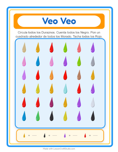 Vista previa de la hoja de Busca Y Cuenta con Colores para preescolar