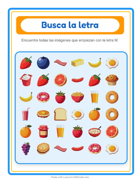 Vista previa de la hoja de Busca Y Cuenta con Desayuno para preescolar