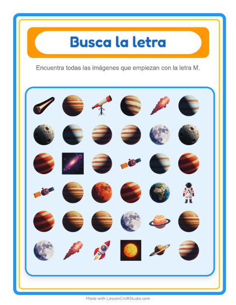 Vista previa de la hoja de Busca Y Cuenta con Espacio para preescolar