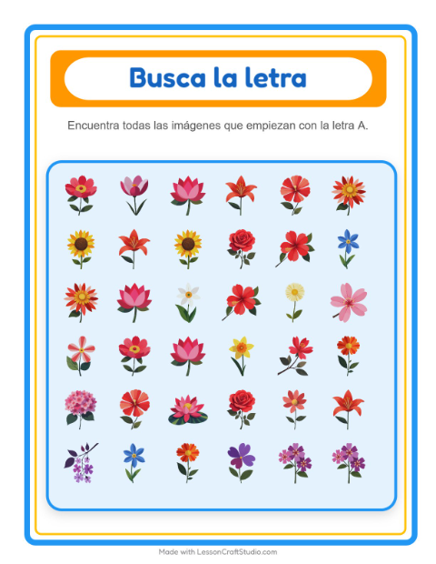 Vista previa de la hoja de Busca Y Cuenta con Flores para preescolar