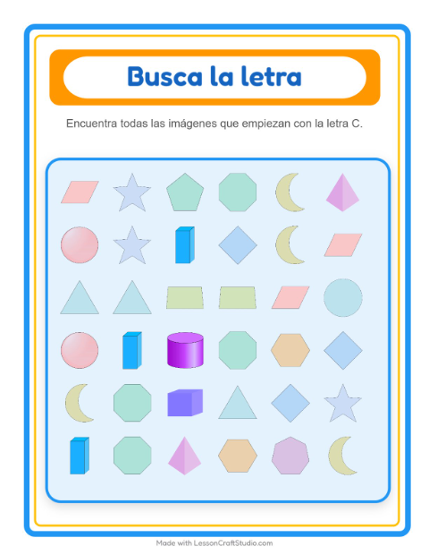 Vista previa de la hoja de Busca Y Cuenta con Formas para preescolar