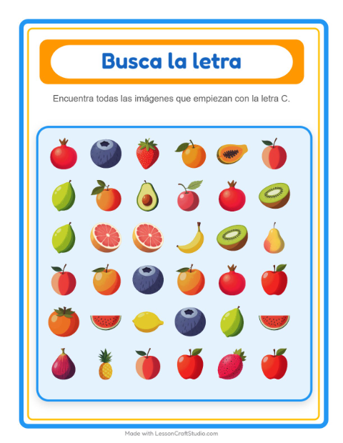 Vista previa de la hoja de Busca Y Cuenta con Frutas para preescolar