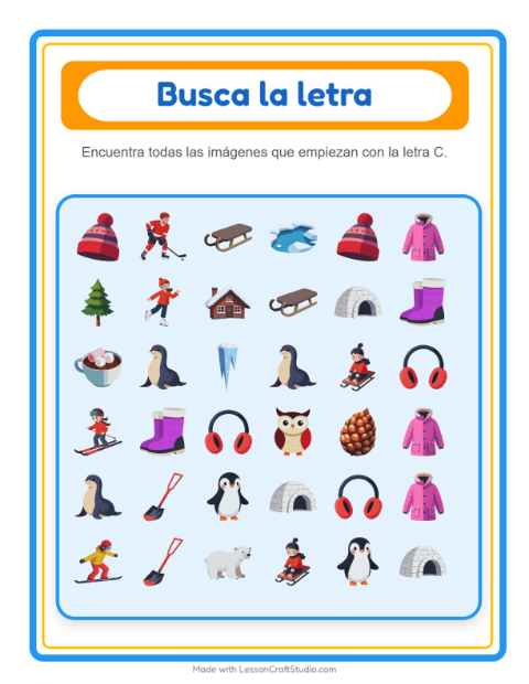 Vista previa de la hoja de Busca Y Cuenta con Invierno para preescolar