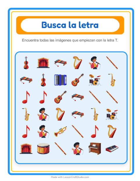 Vista previa de la hoja de Busca Y Cuenta con Música para preescolar