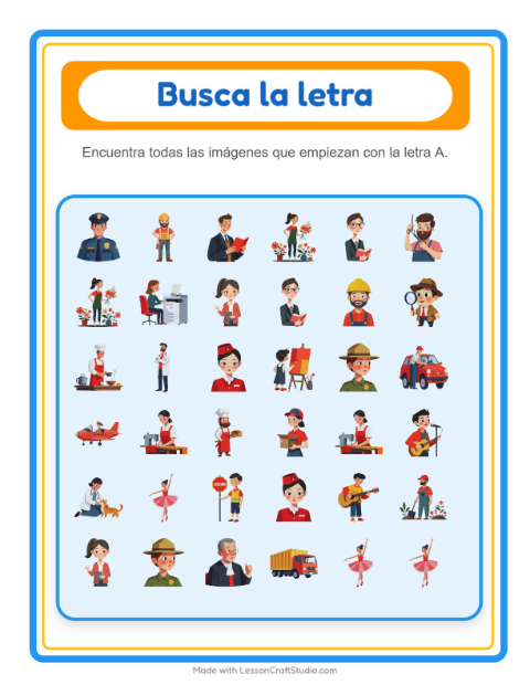 Vista previa de la hoja de Busca Y Cuenta con Ocupaciones para preescolar