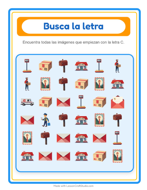 Vista previa de la hoja de Busca Y Cuenta con Oficina de correos para preescolar