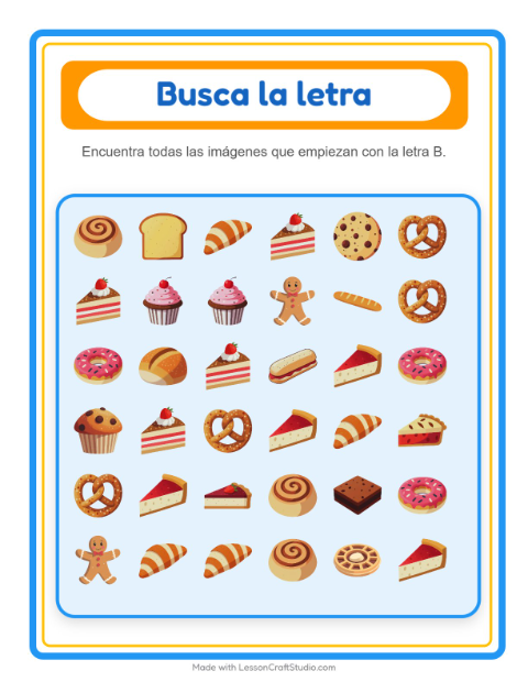 Vista previa de la hoja de Busca Y Cuenta con Panadería para preescolar