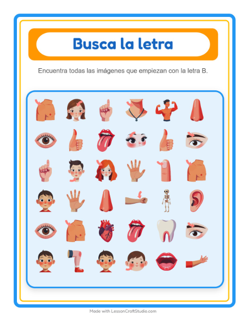 Vista previa de la hoja de Busca Y Cuenta con Partes del cuerpo para preescolar
