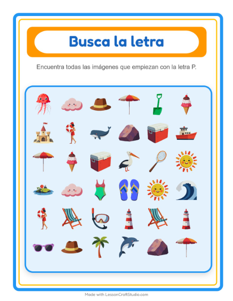 Vista previa de la hoja de Busca Y Cuenta con Playa para preescolar