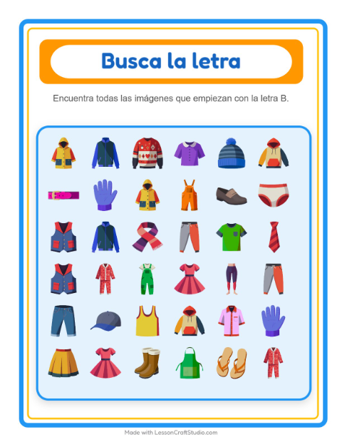 Vista previa de la hoja de Busca Y Cuenta con Ropa para preescolar
