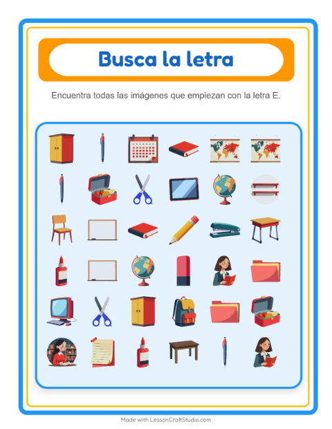 Vista previa de la hoja de Busca Y Cuenta con Salón de clases para preescolar