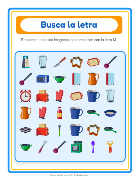 Vista previa de la hoja de Busca Y Cuenta con Utensilios de cocina para preescolar