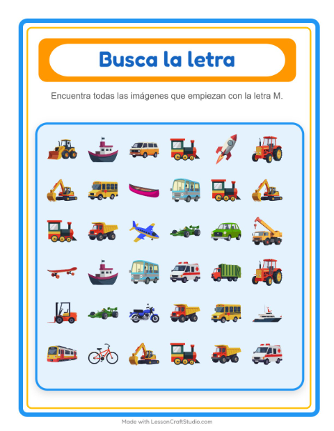 Vista previa de la hoja de Busca Y Cuenta con Vehículos para preescolar