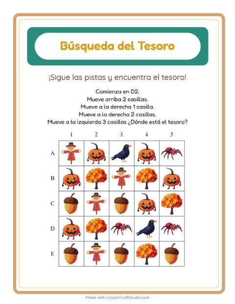 Vista previa de la hoja de Búsqueda Del Tesoro con Accesorios para grado 1