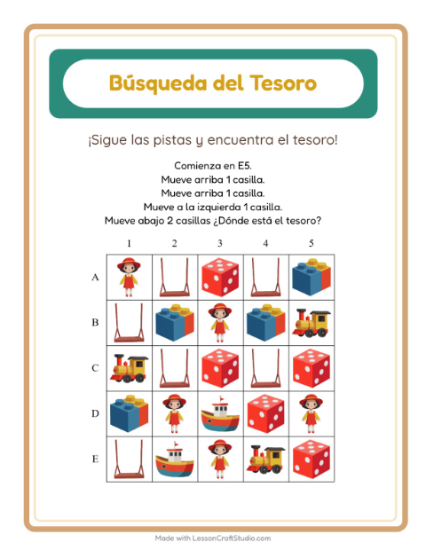 Vista previa de la hoja de Búsqueda Del Tesoro con Accesorios para grado 1