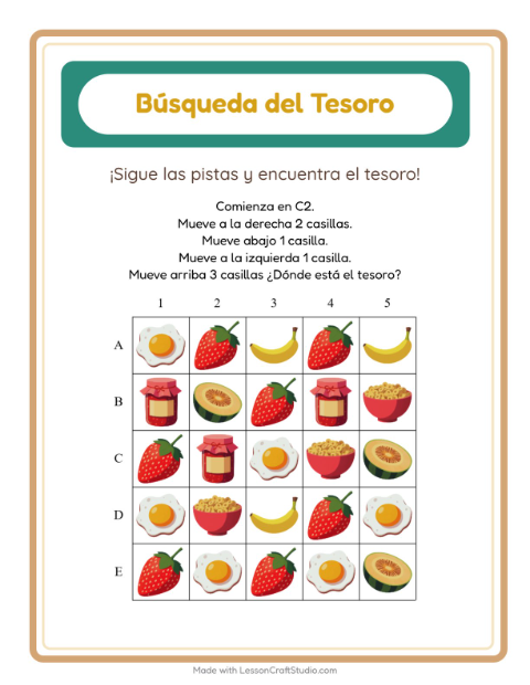 Vista previa de la hoja de Búsqueda Del Tesoro con Accesorios para grado 1