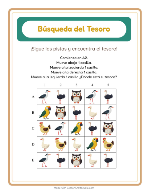 Vista previa de la hoja de Búsqueda Del Tesoro con Accesorios para grado 1