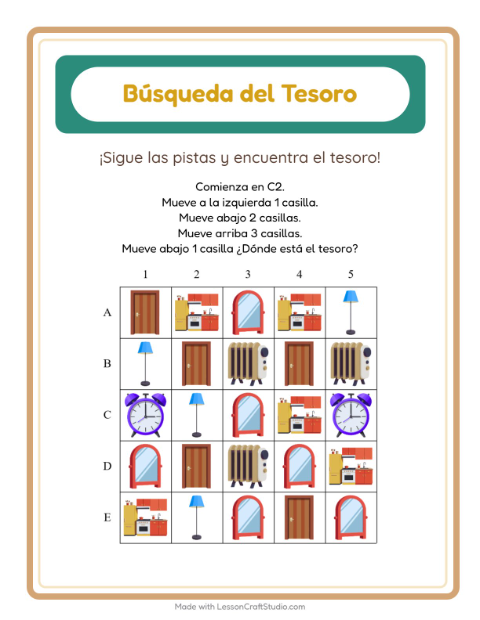 Vista previa de la hoja de Búsqueda Del Tesoro con Accesorios para grado 1