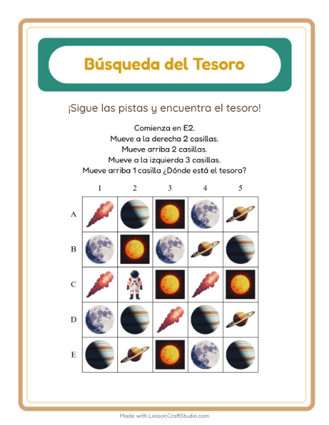 Vista previa de la hoja de Búsqueda Del Tesoro con Accesorios para grado 1