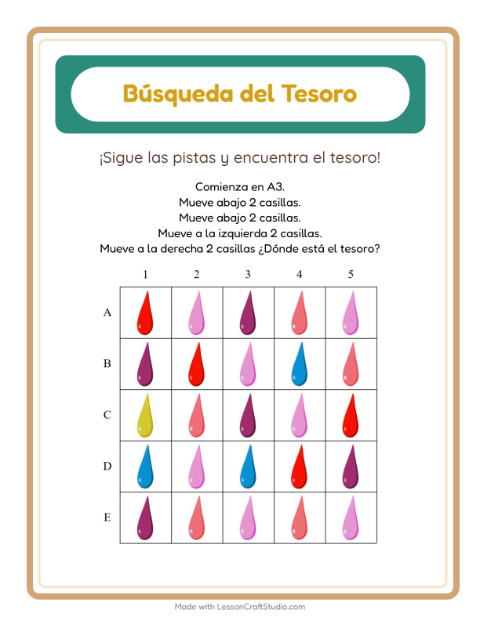 Vista previa de la hoja de Búsqueda Del Tesoro con Accesorios para grado 1