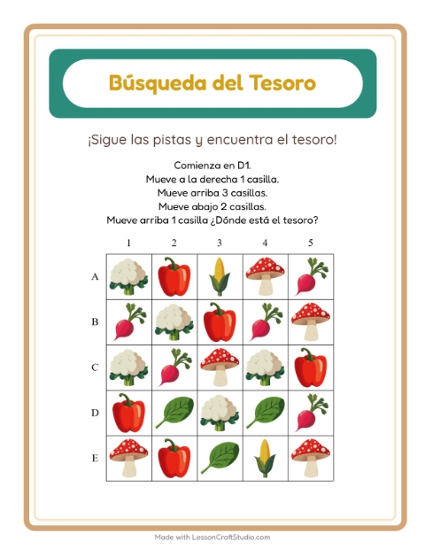 Vista previa de la hoja de Búsqueda Del Tesoro con Accesorios para grado 1