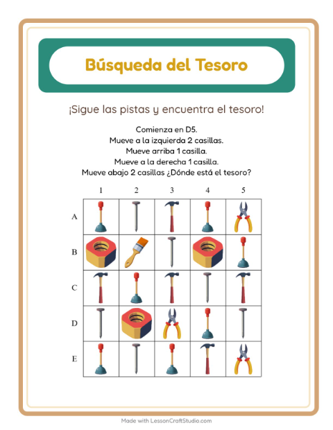 Vista previa de la hoja de Búsqueda Del Tesoro con Accesorios para grado 1
