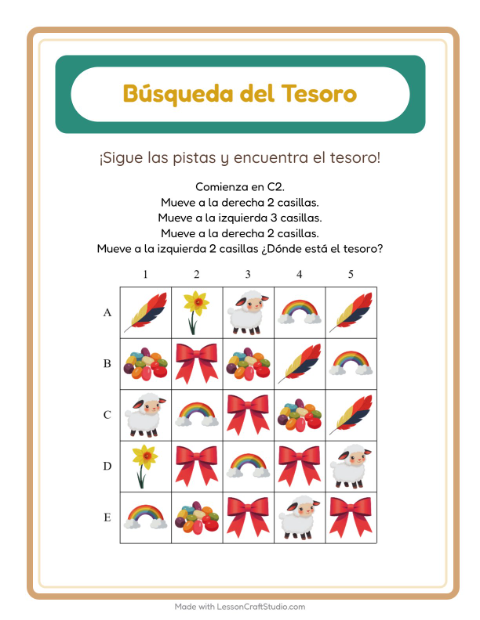 Vista previa de la hoja de Búsqueda Del Tesoro con Accesorios para grado 1