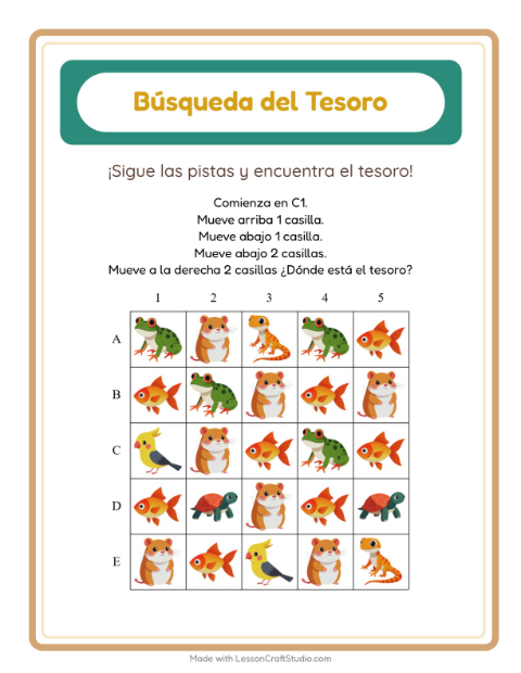 Vista previa de la hoja de Búsqueda Del Tesoro con Accesorios para grado 1