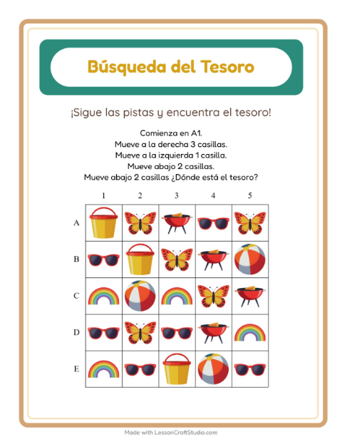Vista previa de la hoja de Búsqueda Del Tesoro con Accesorios para grado 1