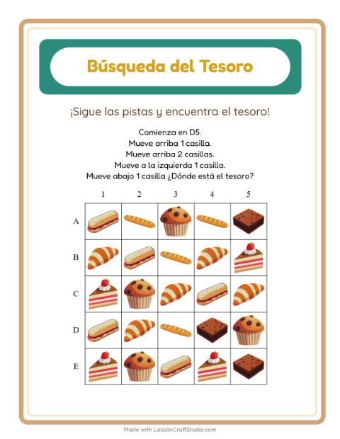 Vista previa de la hoja de Búsqueda Del Tesoro con Accesorios para grado 1