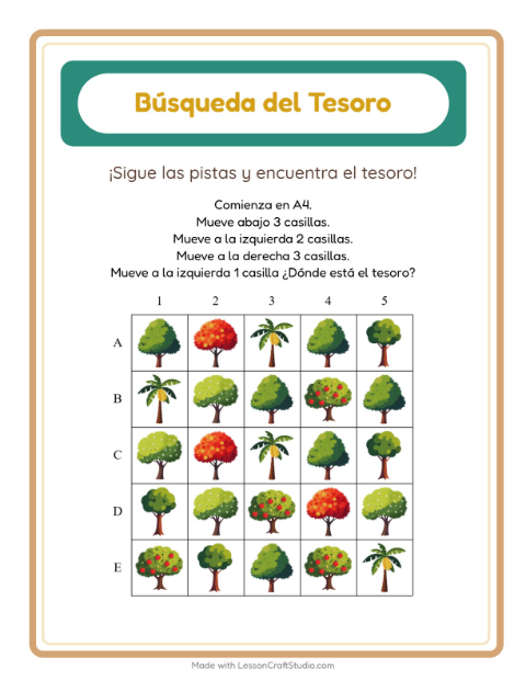 Vista previa de la hoja de Búsqueda Del Tesoro con Accesorios para grado 1