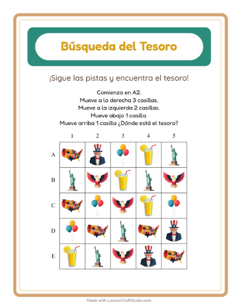 Vista previa de la hoja de Búsqueda Del Tesoro con Accesorios para grado 1