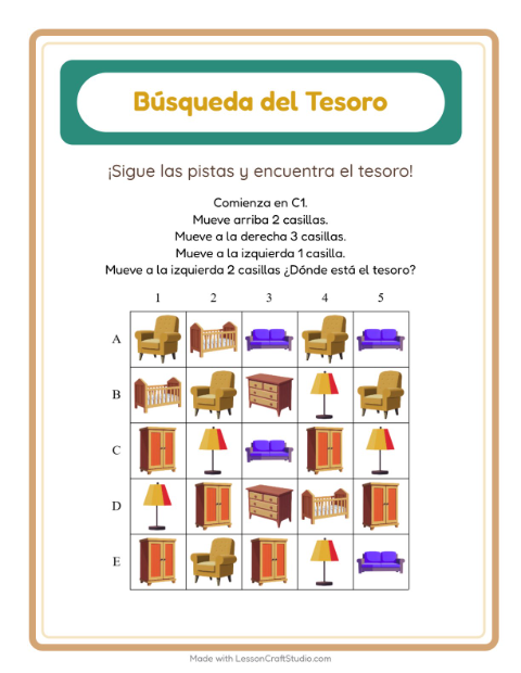 Vista previa de la hoja de Búsqueda Del Tesoro con Accesorios para grado 1
