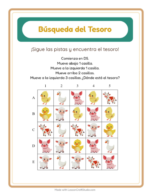 Vista previa de Busca el Tesoro con Animales de granja: Sigue las Direcciones