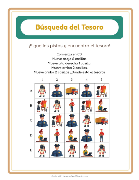 Vista previa de Mapa del Tesoro de Ocupaciones: Arriba, Abajo, Derecha, Izquierda